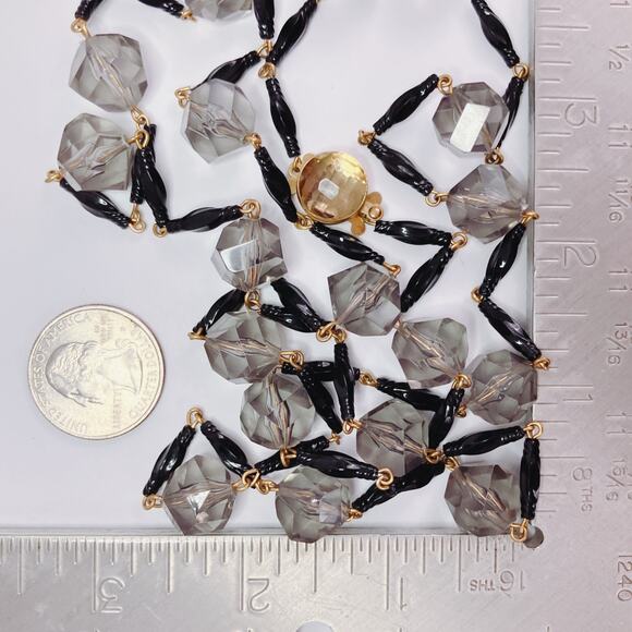 VTG West Germany 46" Smoky Gray Faceted Plastic Bead Necklace Glass Box Clasp - Picture 10 of 11